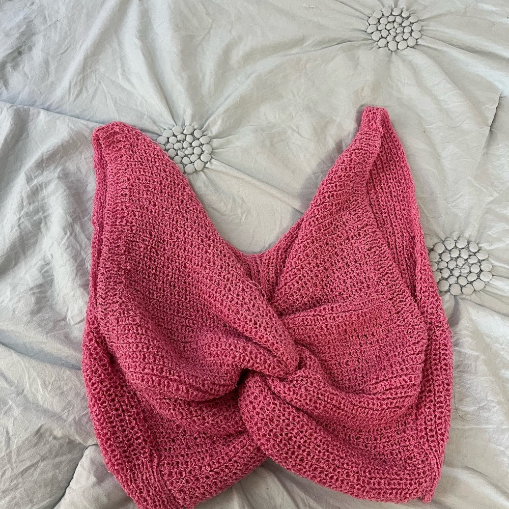 Pink Knitted Twist Front Top